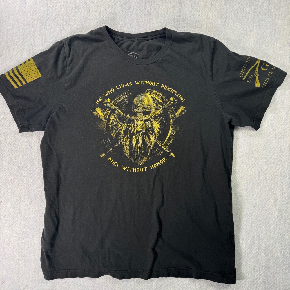 Grunt Style Viking Skull Discipline Honor Graphic T-Shirt Black Mens Large